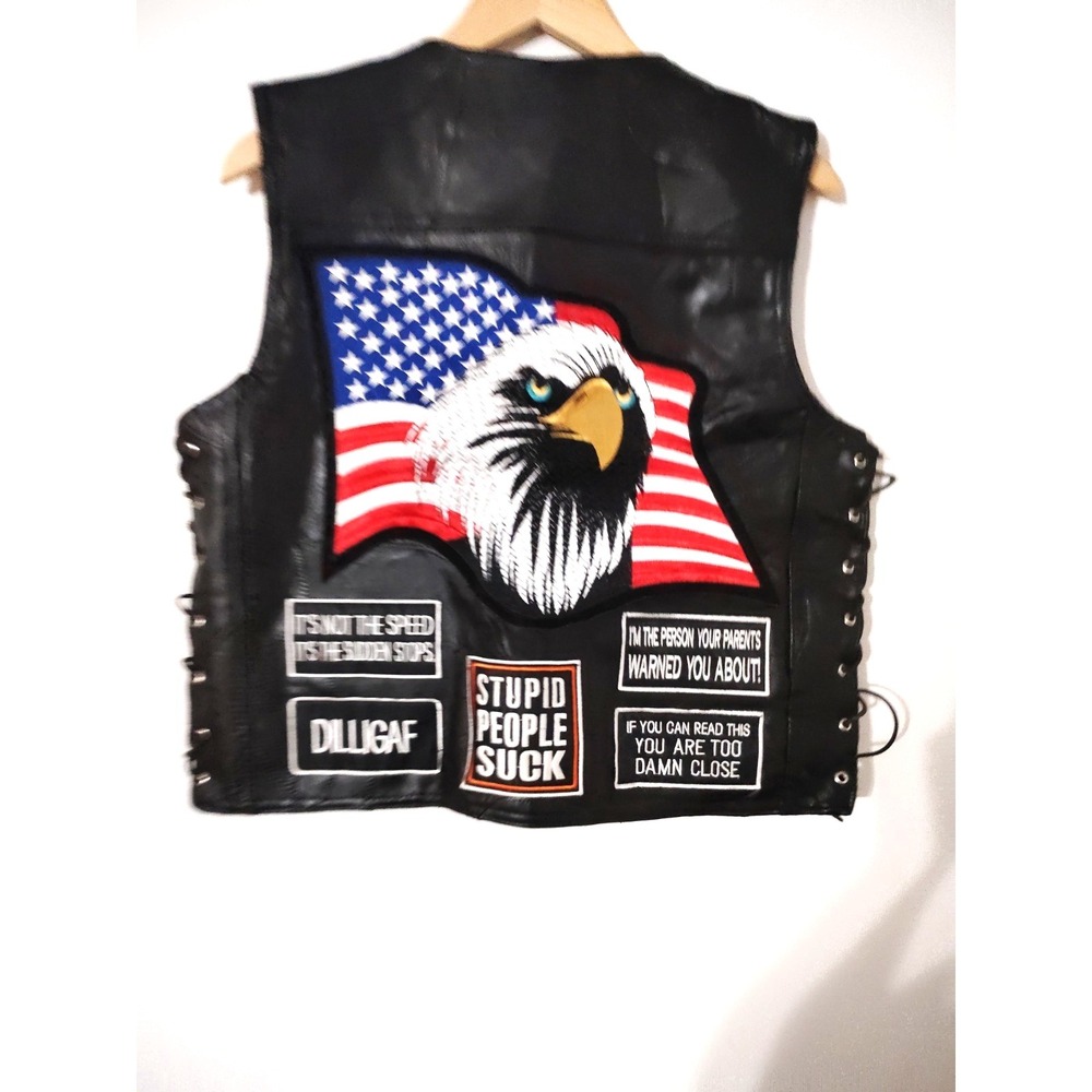 Diamond Plate Buffalo Leather Motorcycle EMBROIDERED Graphic Side‎ Lace Men M